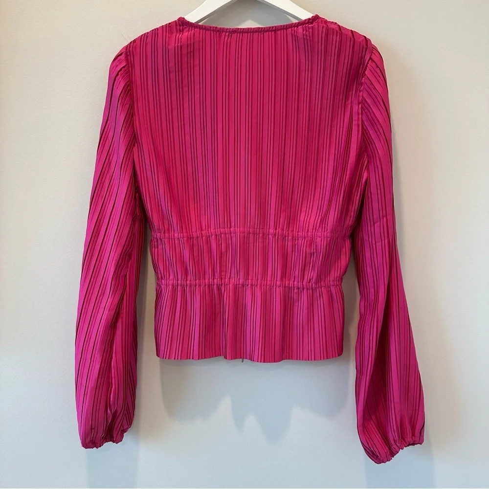 WAYF Payton Pink Tie Front Top Long Sleeve Blouse Women's Cardigan Rhinestone - Picture 4 of 16